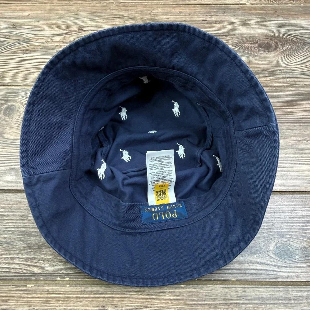 Polo Ralph Lauren Mens Size L/XL Bucket Hat Navy Blue AOP Embroidered Pony